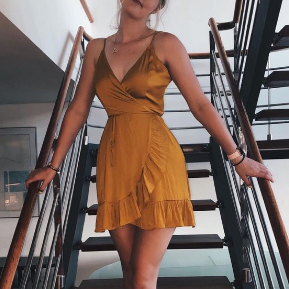 Free People Gold Wrap Mini Dress
